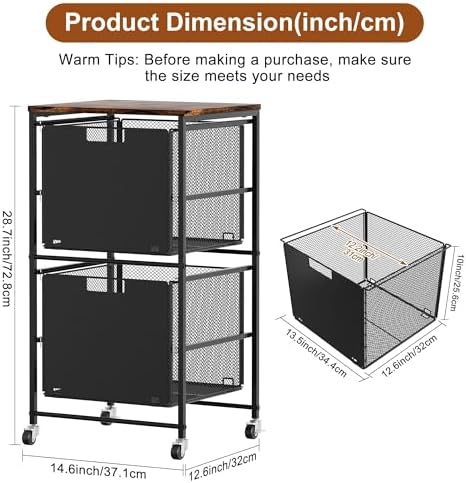 EasyPAG Rolling Storage Cart with 2 Drawers, Under Desk File Cabinet on Lockable Wheels, Movable Letter Size Hanging File Folder Organizer with Wooden Printer Stand for Home Office, Black - Image 5