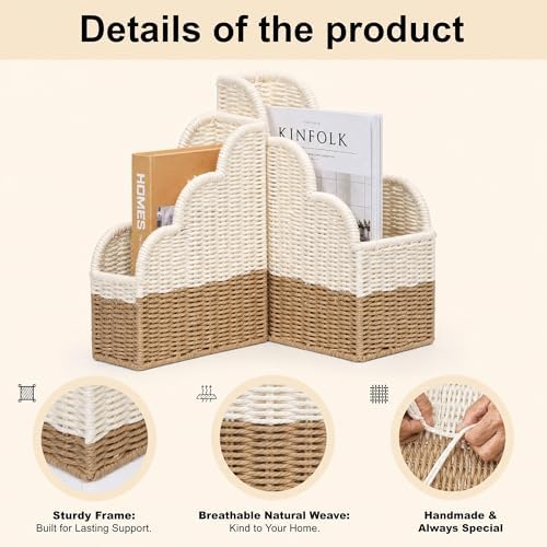 BROWNLILY Handwoven Paper Rope Magazine Holders with Scalloped Edge - Image 5