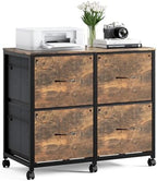 VINGLI 4 Drawer Mobile File Cabinet with Wheels Filing Cabinet Under Desk File Cabinet, Fabric Drawers Printer Stand for Home Office, Fits Letter Size, Rustic Brown by VINGLI