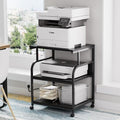 VECELO Adjustable Large Printer Stand with Power Outlet, 3-Tier Heavy Duty Cart on Lockable Wheels, Office Storage Table for Home Office, 3D Printer, Fax Machine, Scanner, Classic Black by VECELO