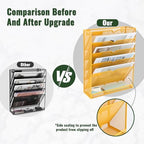 EASEPRES 6 Tier Mesh Hanging Wall File Organizer, Desk Vertical Mail Paper Document Folder Holder Rack with Bottom Tray and Nametag Label for Office Home School, Yellow - Image 3