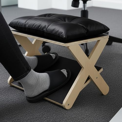 Foot Rest for Under Desk at Work, Non-Slip Wooden Under Desk Footrest, Ergonomic Foot Stools for Office Home (Black, OneSize) - Image 5