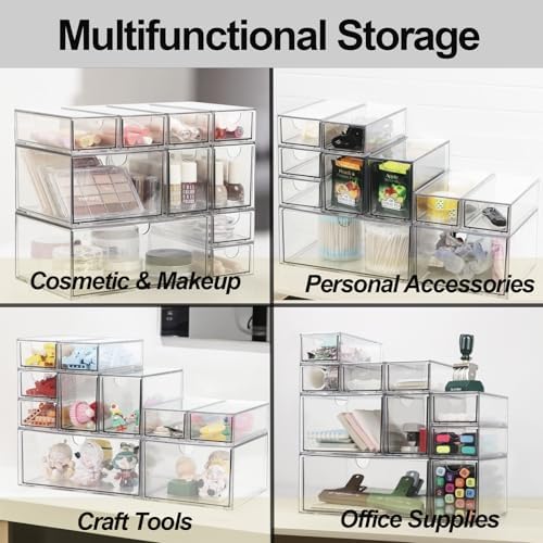 Acrylic Makeup Organizer, 10 Drawers Clear Storage Organizer Desktop Stackable Storage Drawers, Plastic Organizer Bins for Makeup, Stationery, Cosmetics, Vanity, Bathroom,Cabinet,Pantry Office Desk - Image 6