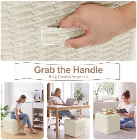 Hobestluk Square Corduroy Pouf Ottoman Foot Stool for Living Room Bedroom - Image 3