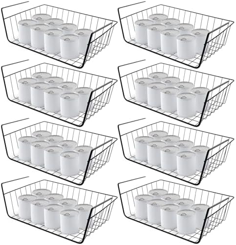 8 Pcs Under Shelf Basket, Hanging Under Cabinet Wire Storage Rack Slides Under Wire Shelves for Counter Pantry Desk Bookshelf,Black by Unknown