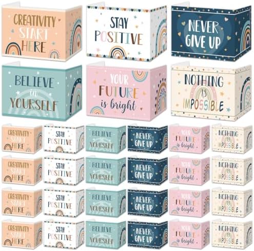 24 PCS Bulk Privacy Shields for Student Desk Motivational Words Desk Privacy Shield Rainbow Testing Dividers Boho Study Boards Panel Partition Folders for Back to School Classroom Teacher Supplies by ClassyWhimsy