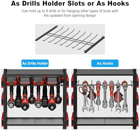 JUNNUJ Power Tool Organizer Cart with Charging Station, 10 FT Cord, Red - Image 4