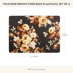 MACKENZIE-CHILDS Set of 4 Cork-Back Placemats, Hard-Finish Table Mats, Mocha Wild Rose - Image 2