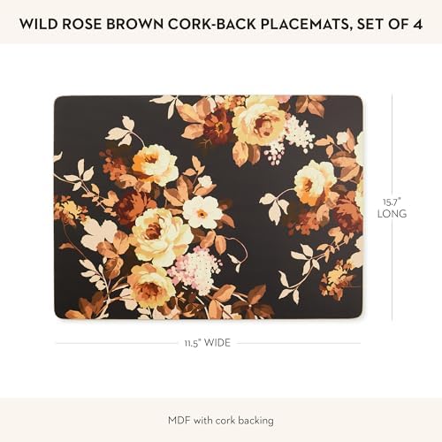 MACKENZIE-CHILDS Set of 4 Cork-Back Placemats, Hard-Finish Table Mats, Mocha Wild Rose - Image 2