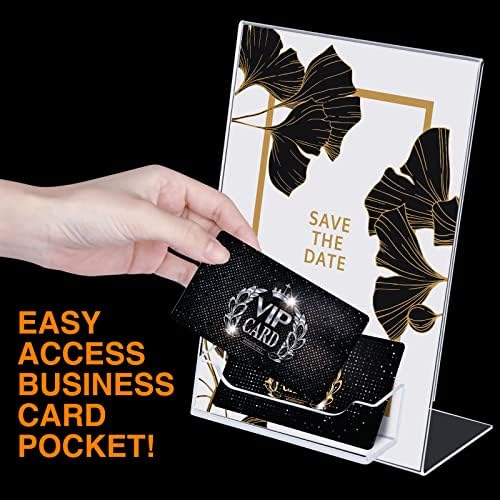 Remerry 12 Pcs Acrylic Sign Holder with Business Card Holder Slanted Paper Stand Clear Brochure Display Stand Heavy Duty Plastic Signs for Office Table Advertisement Flyer (4 x 6 Inch) - Image 5