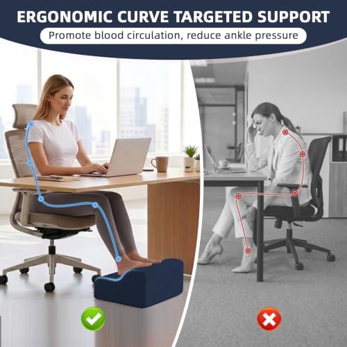Foot Rest for Under Desk at Work,2-Tier Footrest with Handle Navy - Image 4