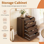 Byroce 5-Drawer Storage Cabinet with Wheels, Mobile Office Cabinet, Walnut - Image 5