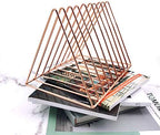 EASEPRES 9 Slot Magazine Rack Book Record Holder, Desktop Iron Storage Rack Bookshelf Multifunction Triangle File Organizer Sorter for Decor Home Office, Rose Gold Pack of 2 - Image 3