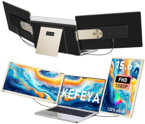 KEFEYA Laptop Screen Extender 15.6", Portable Triple Monitor for Laptops 13-17.3", FHD 1080P 120% sRGB 235° Rotation Detachable Laptop Monitor Extender for Windows/Mac/Dex/Chrome/Surface, Plug n Play by KEFEYA