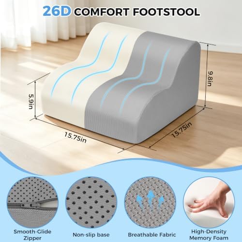 26D Foot Rest for Under Desk at Work, Ergonomic Memory Foam, Grey - Image 3