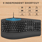 Ergonomic Wired Keyboard with Wrist Rest,9 Independent Shortcut Keys - Image 3