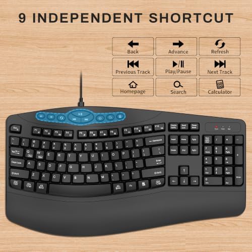 Ergonomic Wired Keyboard with Wrist Rest,9 Independent Shortcut Keys - Image 3