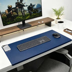 Edge-Locked Leather Desk Pad, Desk Blotter with Full Grip Fixation Lip, Waterproof Large Office Table Mat, Non-Slip Laptop Mouse Pads for Work Typing Writing (Navy,31.5"x19.7") by Unknown