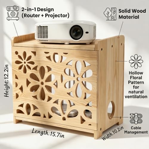 Wooden Projector Shelf,WiFi Router Box Hider,Power Strips Storage,Cable Management,Routers Cover Organizer for Office Home,Floating Modem Shelf for wall,Wall Shelves,wall Mount,Simple Assembly - Image 2