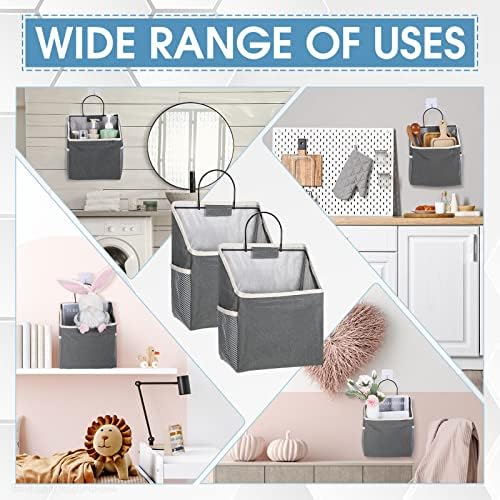 Woanger 12 Pcs Wall Hanging Storage Bag Wall Hanging Organizer Bag Over The Door Closet Basket Containers Bins with Hooks Pockets for Bedroom Bathroom, 15 x 4.3 x 8.7''(Gray) - Image 7