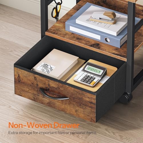 HOOBRO 2-Tier Printer Stand, Under Desk Printer Table with Drawer, Printer Cart with Storage, with Casters/Adjustable Feet, for Home Office, Study, Living Room, Rustic Brown and Black, BF20PS01 - Image 4