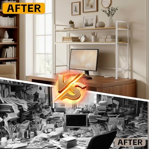 38.5" Desk Shelf with Outlets, 2-Tier Adjustable Multipurpose Engineered Wood Organizer Desk Hutch, Office Storage Rack, Desktop Shelf Organizer for Dorm,Office Home(Nature) - Image 6