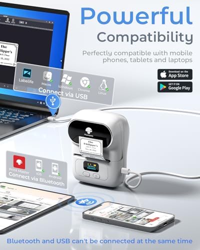 Phomemo M110 Label Maker with 3 Tapes, Portable Thermal Printer, White - Image 5