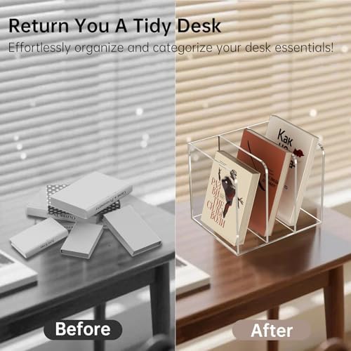 Acrylic Desk Organizer Book Organizer, Magazine File Holder, Vertical File Organizer Stand File Folder Holder, Mail Organizer Countertop Mail Sorter File Sorter, Clear Book Ends Book Holder - Image 6