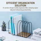 MyGift 14 Inch Large Desktop Document Holder, Premium Acacia Solid Wood and Black Metal Wire Arch 8 Section File Folder Storage Rack, Office Desk Organizer - Image 3