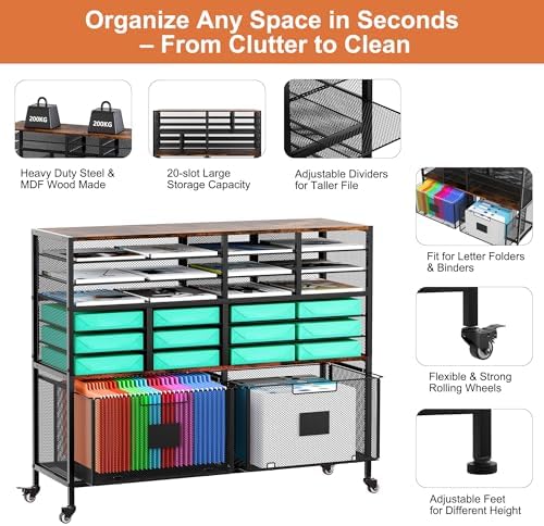 EasyPAG Rolling Cart with 2 Storage Drawer, Under Desk Filling Cabinet with Mail Sorter, Pull Out Hanging File Rack for Letter Size Folders, Mobile Utility Craft Cart for Home Office, Black - Image 4