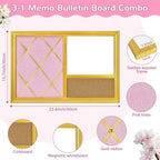 3-1 Memo Bulletin Board Combo,16’’x24’’,Gold Frame Pink Linen Ribbon Photo Board, Magnetic Whiteboard & Corkboard, for Office, Home, Bedroom,School,Dorm Wall Decor - Image 2