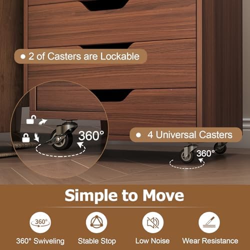 GIANTEX 7-Drawer Storage Cabinet, Mobile File Organizer with 4 Universal Casters, Wooden Vertical Filing Cabinet on Lockable Wheels for Office, Study, Living Room (19” x 15.5” x 34.5”,Walnut) - Image 7