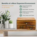 3-Drawer Charred Ebony Wood Desktop Cabinet - Classic Brown Desktop Chest Drawer Unit - Vintage Solid Wood Storage Drawers for Table - Office Study Table Organizer Cabinet - Card Catalog Drawers… - Image 5