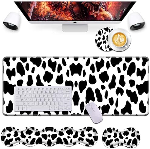 Keyboard Wrist Rest and Mouse Pad Wrist Support Set,Ergonomic Memory Foam Wrist Pad & Non Slip Base for Home Office Working Studying Easy Typing,Cow Pattern by Bxgolkgd