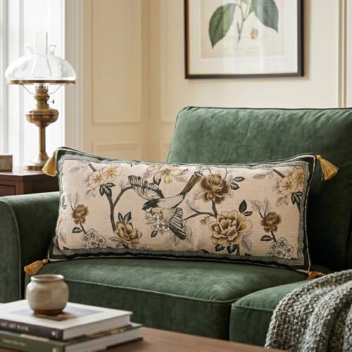 ISAENNE Vintage Elegant Linen Rectangle Throw Pillow Cover,28"x12"-Murad A - Image 2