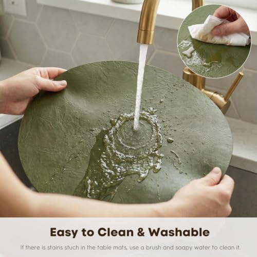 Artoid Mode Olive Green Faux Leather Placemats Set of 8, 15 Inch Waterproof Wipeable Heat Resistant Vinyl Place Mats, Reversible Table Mats for Kitchen Dining Decor - Image 5