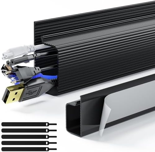 Cable Management Under Desk 31.5'' J Channel Cable Raceway, 2 Pack Cord Hider Desk Cable Tray and Under Desk Cable Management Tray, Metal Cord Organizer for Desk - Image 2