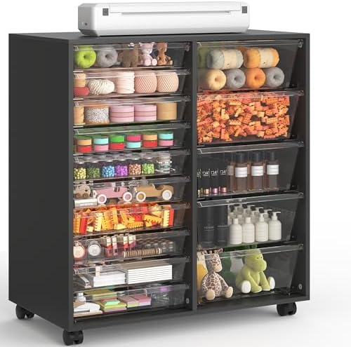 WOPITUES Mobile Storage Cabinet with 15 Clear Drawers, Modern Black by WOPITUESOfficial