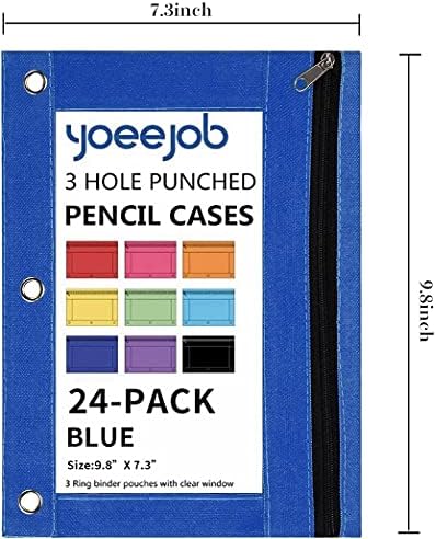 YoeeJob Binder Pouches for 3 Ring Binder, Pencil Pouch Pen Holder Case with Clear Window, Zipper Stationery Bag for School Class Office,24 Pack, Blue - Image 4