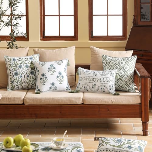 ISAENNE Designer Linen Throw Pillow Cover,Set of 2,18"x18"-Mosella C - Image 3
