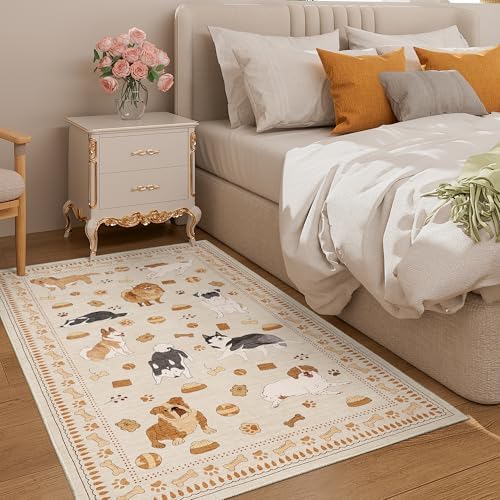DUKINO 3x5 Rug, Washable Dog Bedroom Area Rug Soft Non Slip, Beige Yellow - Image 3
