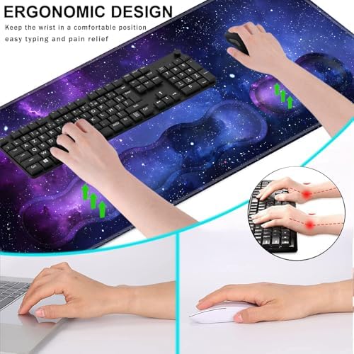 Keyboard Wrist Rest and Mouse Pad with Wrist Support Set Ergonomic Coaster,Memory Foam,Easy Typing Pain Relief,Large XL Desk Mat 31.5"x 11.8",Galaxy Design - Image 5