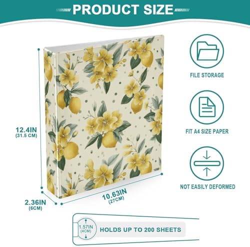 Yellow Lemon Leaf 3 Ring Binders 1.5 Inch Clear View Three Ring Binders Versatile Binder for Work School Office Supply 1 Pack - Image 5