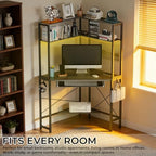 Corner Desk with Hutch and LED Light, Keyboard Tray, Carbon Black - Image 6