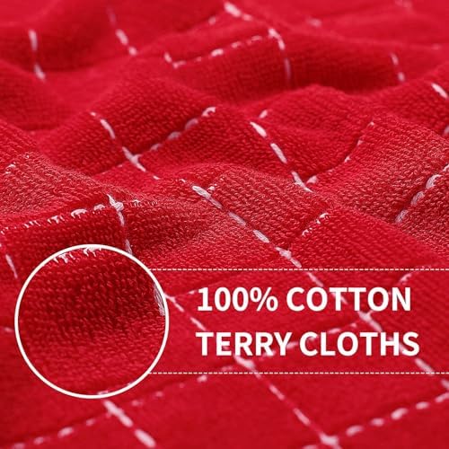 Homaxy Cotton Terry Kitchen Towels and Dishcloths Set of 16, Red - Image 2