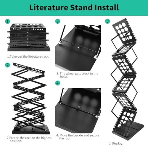 Folding Literature Rack, 6 Pockets Metal Brochure Holder Stand Floor Standing Magazine Rack，Double-sided Display Flyer Holder Stand Literature Stand for Trade Show Office Store Home - Image 5