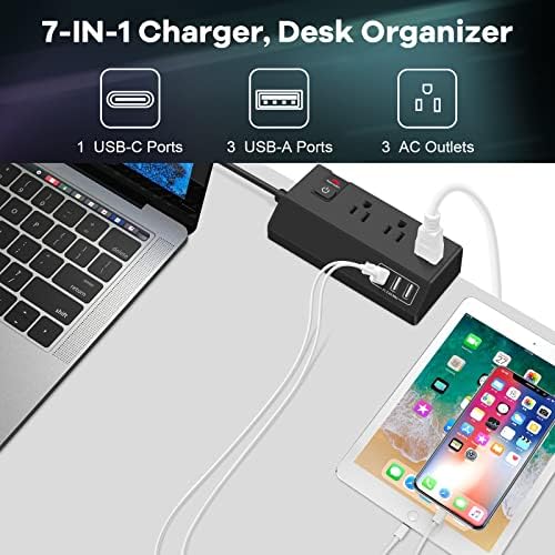 3 Outlet Desk Clamp Power Strip with 4 USB Ports - Desktop Edge Mount Surge Protector - Clamp on Power Strip USB C 20W - Desk, Men, Hotel, Home, Office, Gaming, Phone, Computer, Electronic Accessories - Image 2