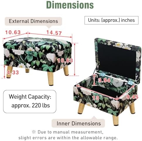lumizone Small Ottoman with Storage Foot Rest Foot Stool Print-Beige - Image 2