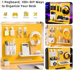 Metal Desk Pegboard Organizer, No Drill Modular Storage Kit 10 Accessories 15.8x11.8in White Yellow for Office Vanity - Image 2