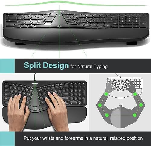 Arteck Split Ergonomic Keyboard with Palm Rest, USB Wired Backlit Keyboard - Image 2